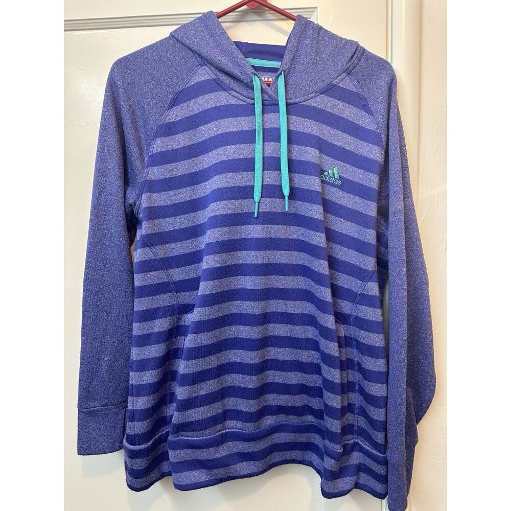 Adidas Ultimate Hoodie XL Blue Striped Pullover Climawarm Athletic Sweatshirt - Picture 1 of 5